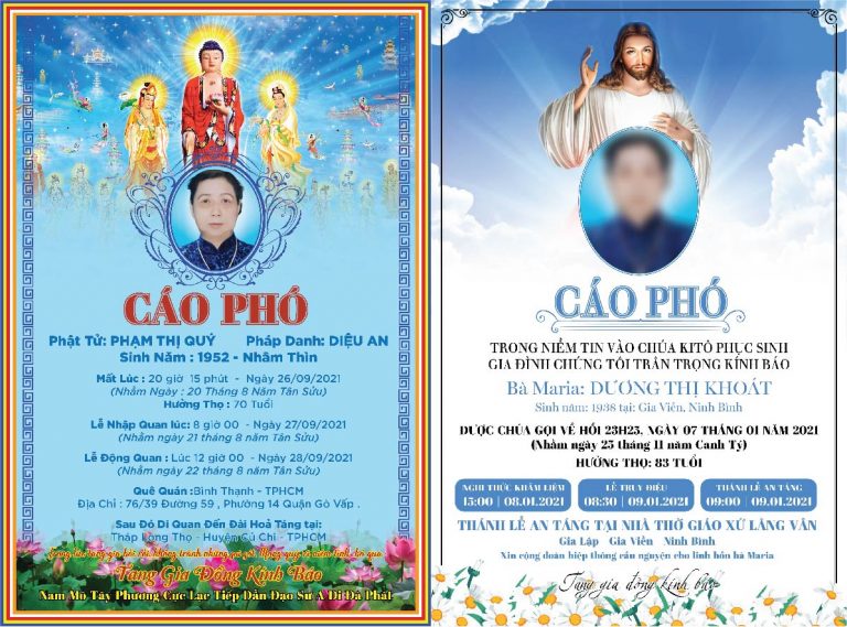 Đặt mua File Cáo phó Công Giáo và Cáo phó Phật Giáo Vector