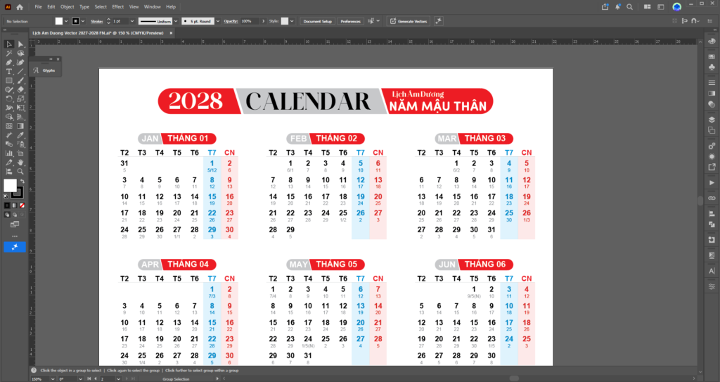 Lịch âm dương 2027 Vector - Chuẩn in ấn chất lượng cao